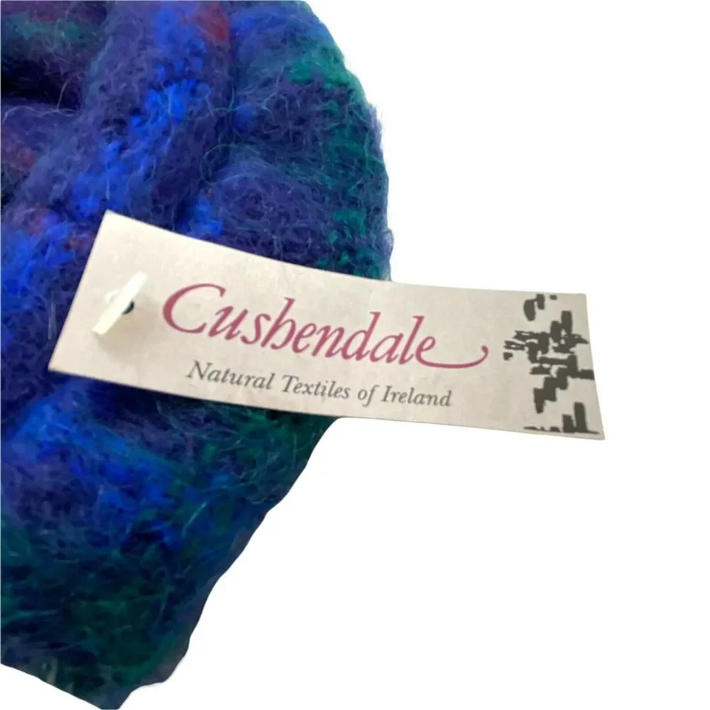 Beret Hat Tam Cap Vtg Cushendale Womens Blue Green Fitted Deadstock Winter 6 7/8 - Picture 8 of 9